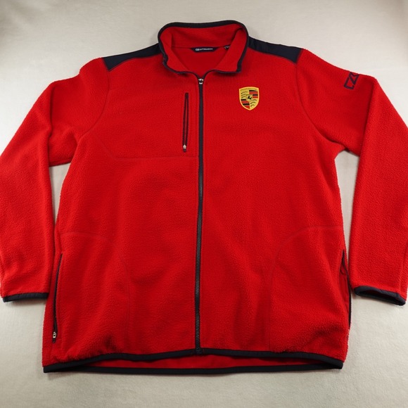 Porsche Jacket Mens 2XT Red Fleece Full Zip Cutter Buck Emblem Car